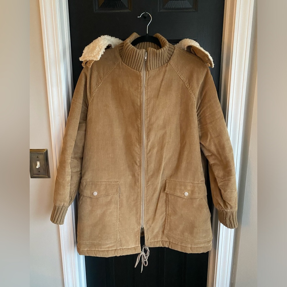Vintage Nelson Hall Brown Corduroy Sherpa Hood Utility Jacket-Size 15/16